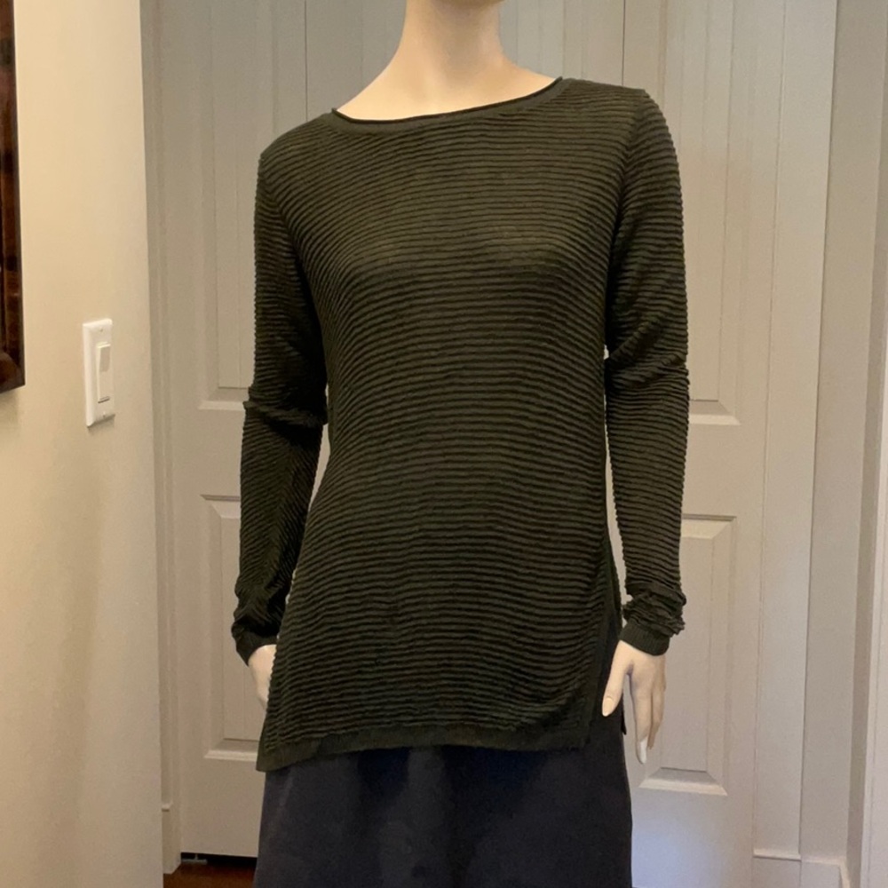FRENCH CONNECTION Women’s Striped Long Sleeve Tunic in Olive Green Size L